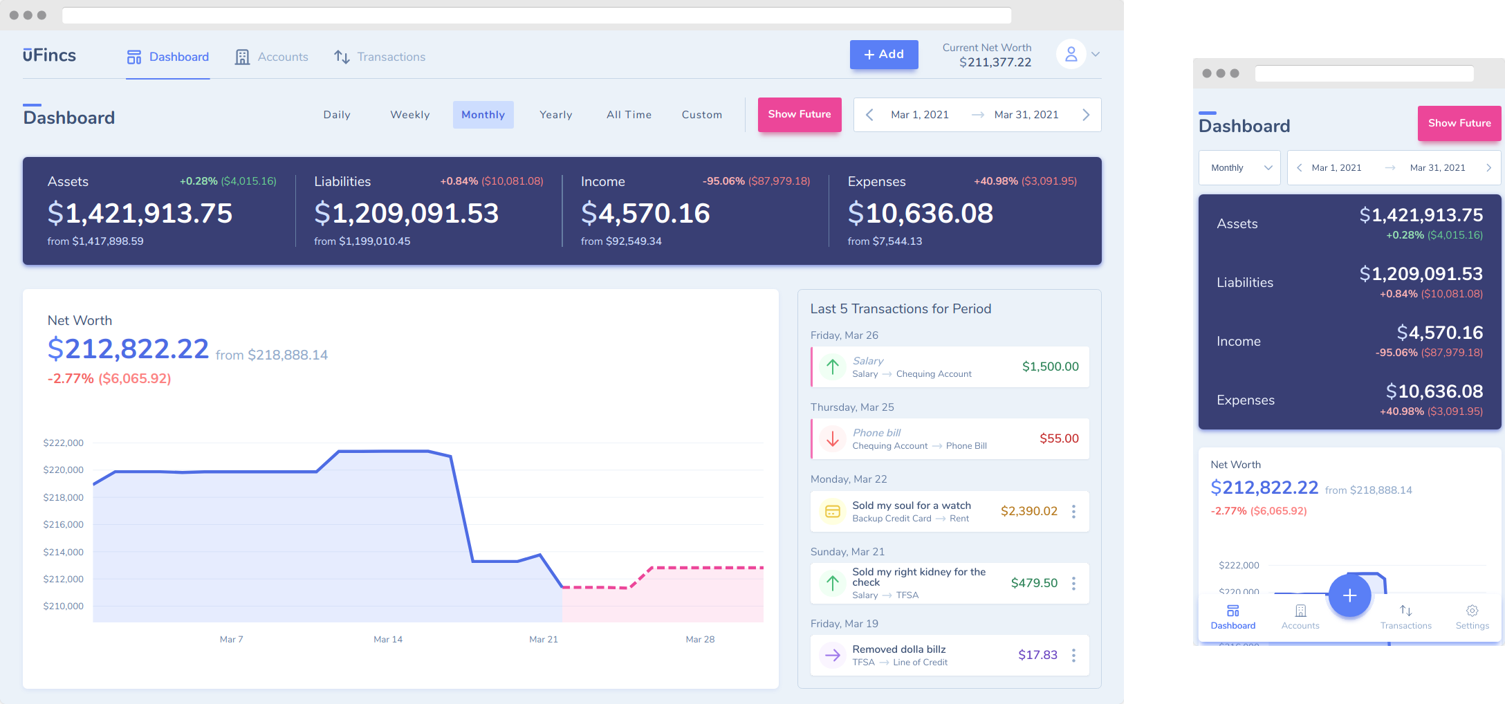 uFincs on desktop and mobile